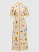 Elegant Hand-Painted Watercolor Print Shirt Midi Dress