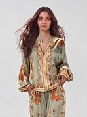 Retro Paisley Print Satin Two-Piece Set