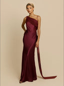 Elegant Satin Asymmetric One Shoulder Maxi Dress