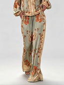 Retro Paisley Print Satin Two-Piece Set