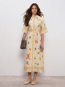 Elegant Hand-Painted Watercolor Print Shirt Midi Dress