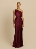 Elegant Satin Asymmetric One Shoulder Maxi Dress
