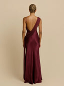 Elegant Satin Asymmetric One Shoulder Maxi Dress