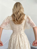 Elegant Square Neck Sheer Tulle Floral Embroidered Maxi Dress