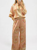 Retro Paisley Print Satin Two-Piece Set