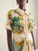 Exquisite Palm & Shell Print Button Front Midi Dress