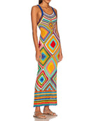 Vibrant Handmade Crochet Geometric Print Midi Dress