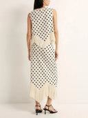 Elegant Polka Dot Fringed Asymmetrical Skirt Two-Piece Set