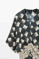 Casual Abstract Plaid Print Kimono Sleeve Maxi Dress