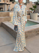Elegant Polka Dot Blouse & Maxi Skirt Two-Piece Set