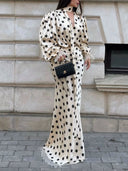 Elegant Polka Dot Blouse & Maxi Skirt Two-Piece Set