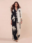 Bohemian Palm Print Colorblock Shirt Two-Piece Set