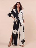 Bohemian Palm Print Colorblock Shirt Two-Piece Set