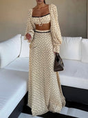 Elegant Polka Dot Crop Top & Maxi Skirt Set
