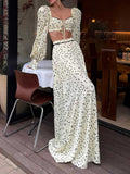 Elegant Polka Dot Crop Top & Maxi Skirt Set