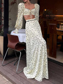 Elegant Polka Dot Crop Top & Maxi Skirt Set