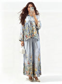 Elegant Floral Print Satin Shirt & Wide Leg Pants Set