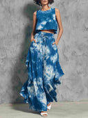 Casual Tie-Dye Sleeveless Top & Wide-Leg Pants Set