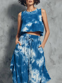 Casual Tie-Dye Sleeveless Top & Wide-Leg Pants Set