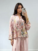 Elegant Floral Print Satin Shirt & Wide Leg Pants Set