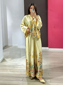 Elegant Floral Print Satin Shirt & Wide Leg Pants Set