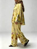 Exquisite Floral Butterfly Print Satin Two-Piece Set