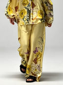 Exquisite Floral Butterfly Print Satin Two-Piece Set