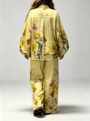 Exquisite Floral Butterfly Print Satin Two-Piece Set