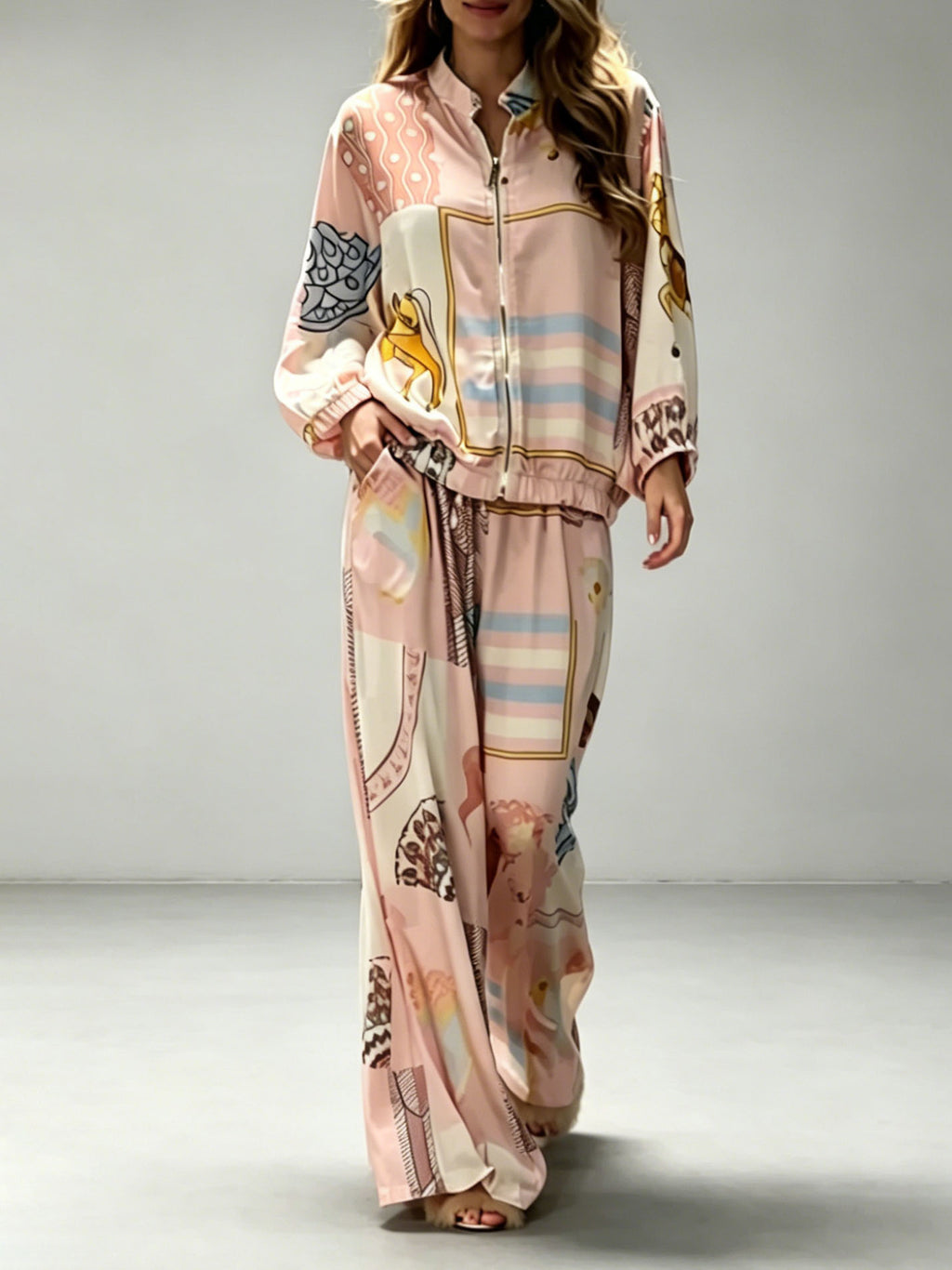 Casual Art Print Wide-Leg Pants