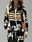 Casual Art Print Wide-Leg Pants