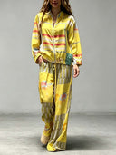 Casual Art Print Wide-Leg Pants