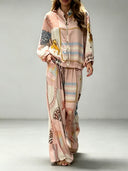 Casual Art Print Wide-Leg Pants