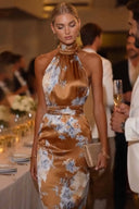 High-Waisted Sleeveless Printed Midi Dress