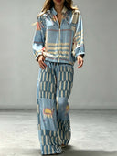Casual Art Print Wide-Leg Pants
