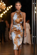 High-Waisted Sleeveless Printed Midi Dress