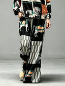 Casual Art Print Wide-Leg Pants