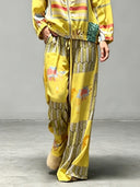Casual Art Print Wide-Leg Pants