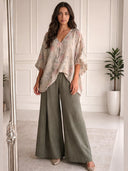Casual Floral Print Flowing Top & Wide-Leg Pants Set