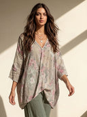 Casual Floral Print Flowing Top & Wide-Leg Pants Set