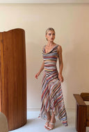 Swing Collar Striped Maxi Dress
