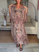 Bohemian Paisley Print Batwing Sleeve Maxi Dress
