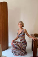 Swing Collar Striped Maxi Dress