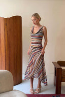 Swing Collar Striped Maxi Dress