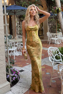 Lace Splicing Printed Sling Maxi Dress