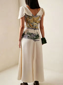 Elegant Artistic Print Front Slit Maxi Dress