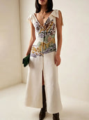 Elegant Artistic Print Front Slit Maxi Dress