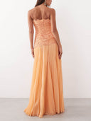 Elegant Strapless Lace Embroidered Maxi Dress