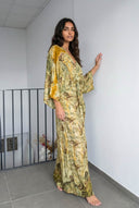 V-Neck Printed Slit Streamer Design Maxi Dress