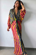 V-Neck Printed Slit Streamer Design Maxi Dress