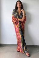 V-Neck Printed Slit Streamer Design Maxi Dress